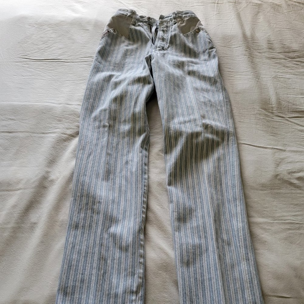 Vintage Blaze ‘Zig Zag’ Cowgirl Jeans - XXS, Sky Blue & White Striped